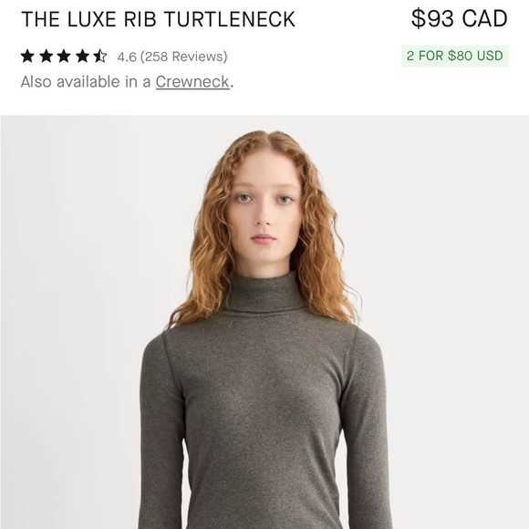 Everlane Luxe Ribbed Turtleneck in Charcoal Fatigue - Picture 4 of 4